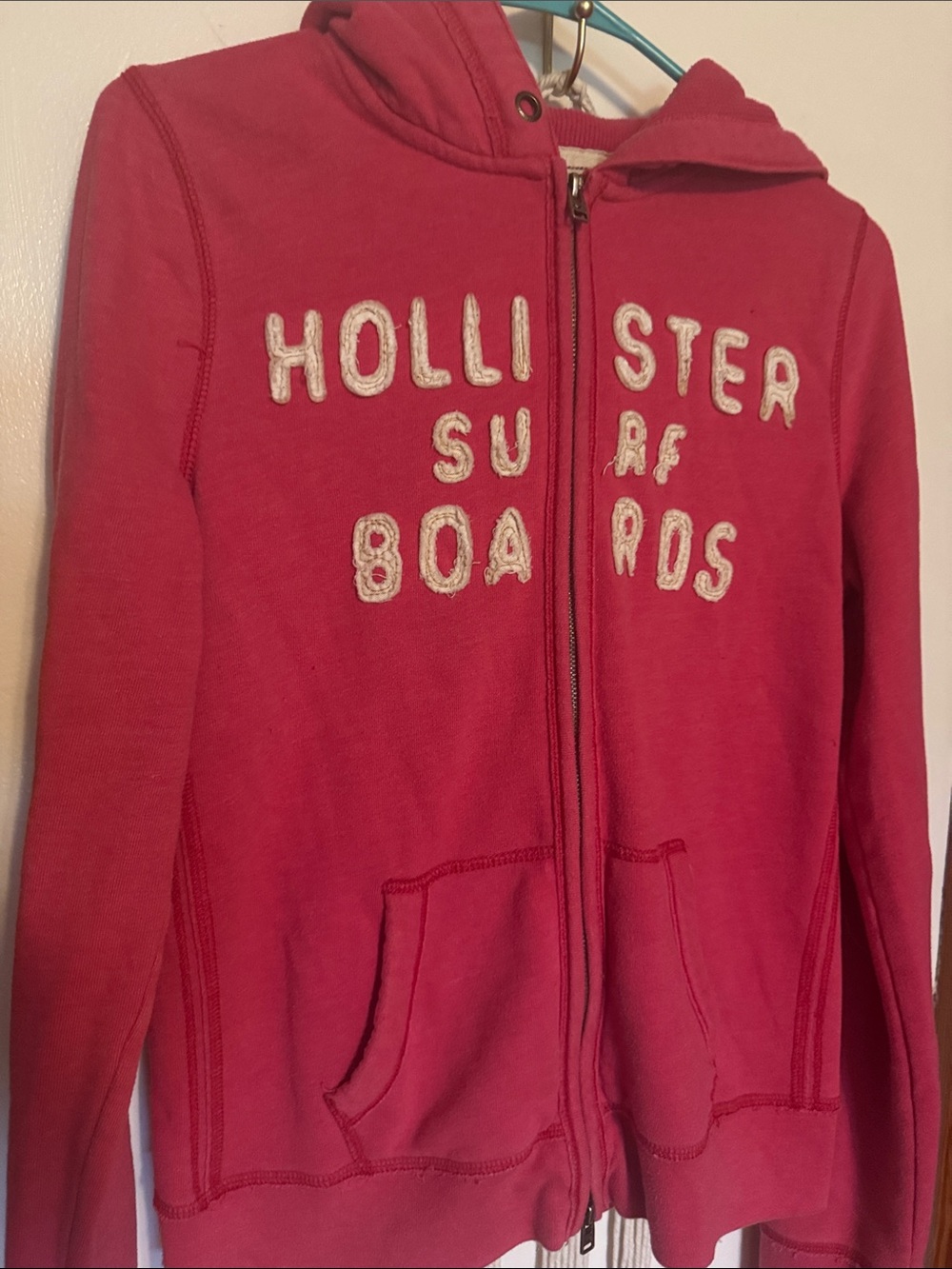 Hollister Hot Pink Zip-Up Hoodie with Embroidered Logo